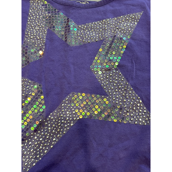 Justice Star Sequin Top‎ Long Sleeve Purple Gray Stripe Girls Size 7 - Picture 2 of 5